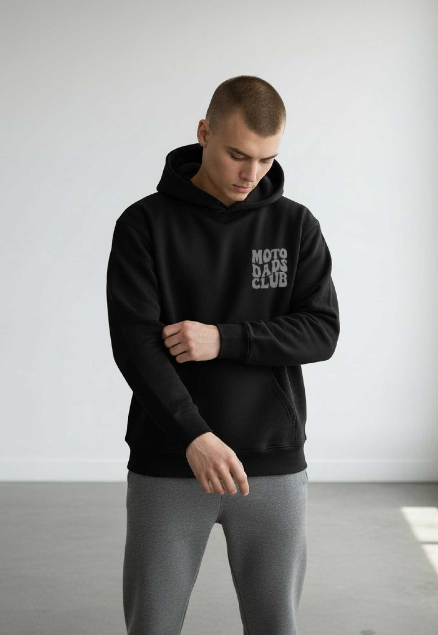 RELAXED HOODIE MOTO DADS CLUB - BLACK