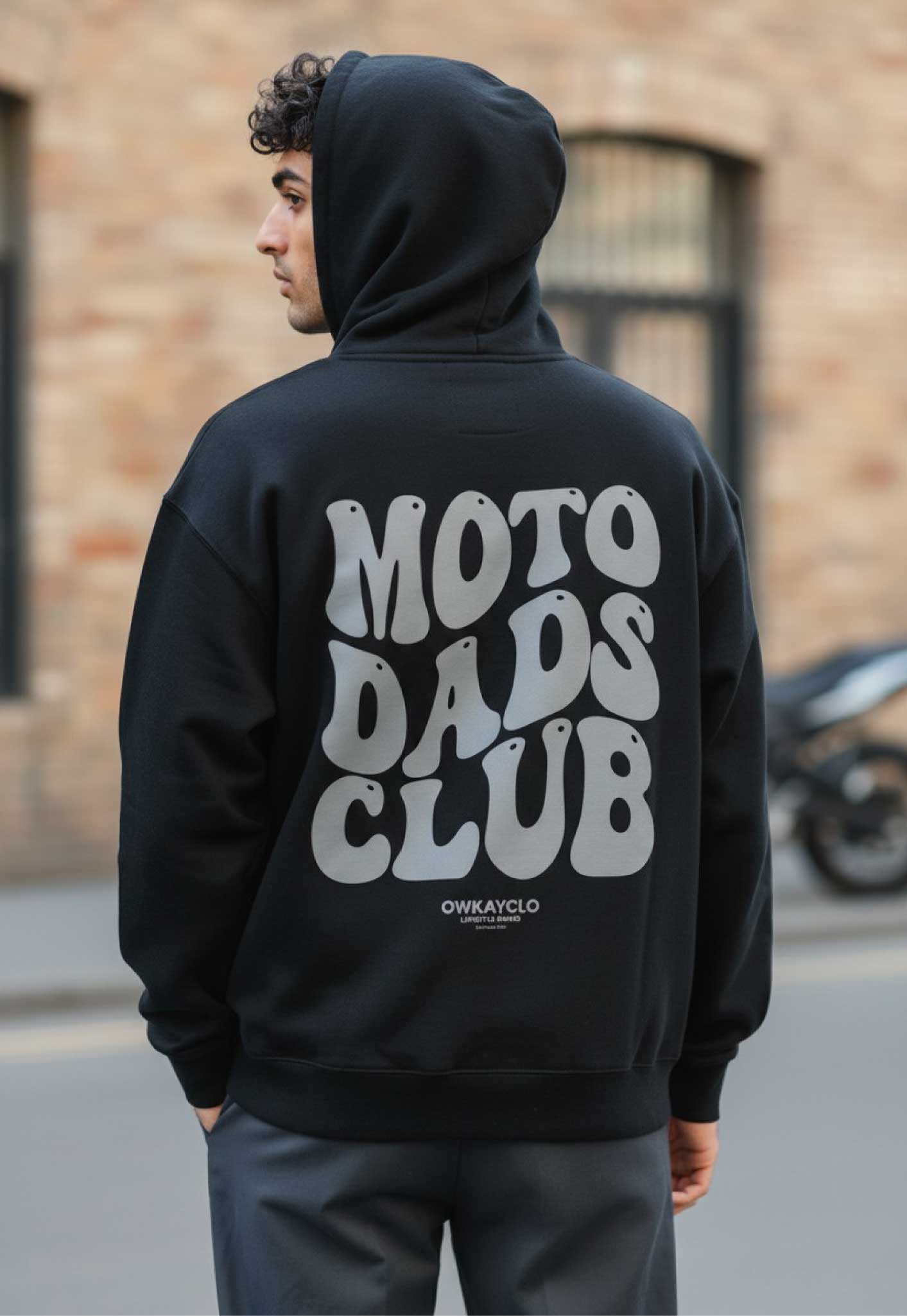 RELAXED HOODIE MOTO DADS CLUB - BLACK