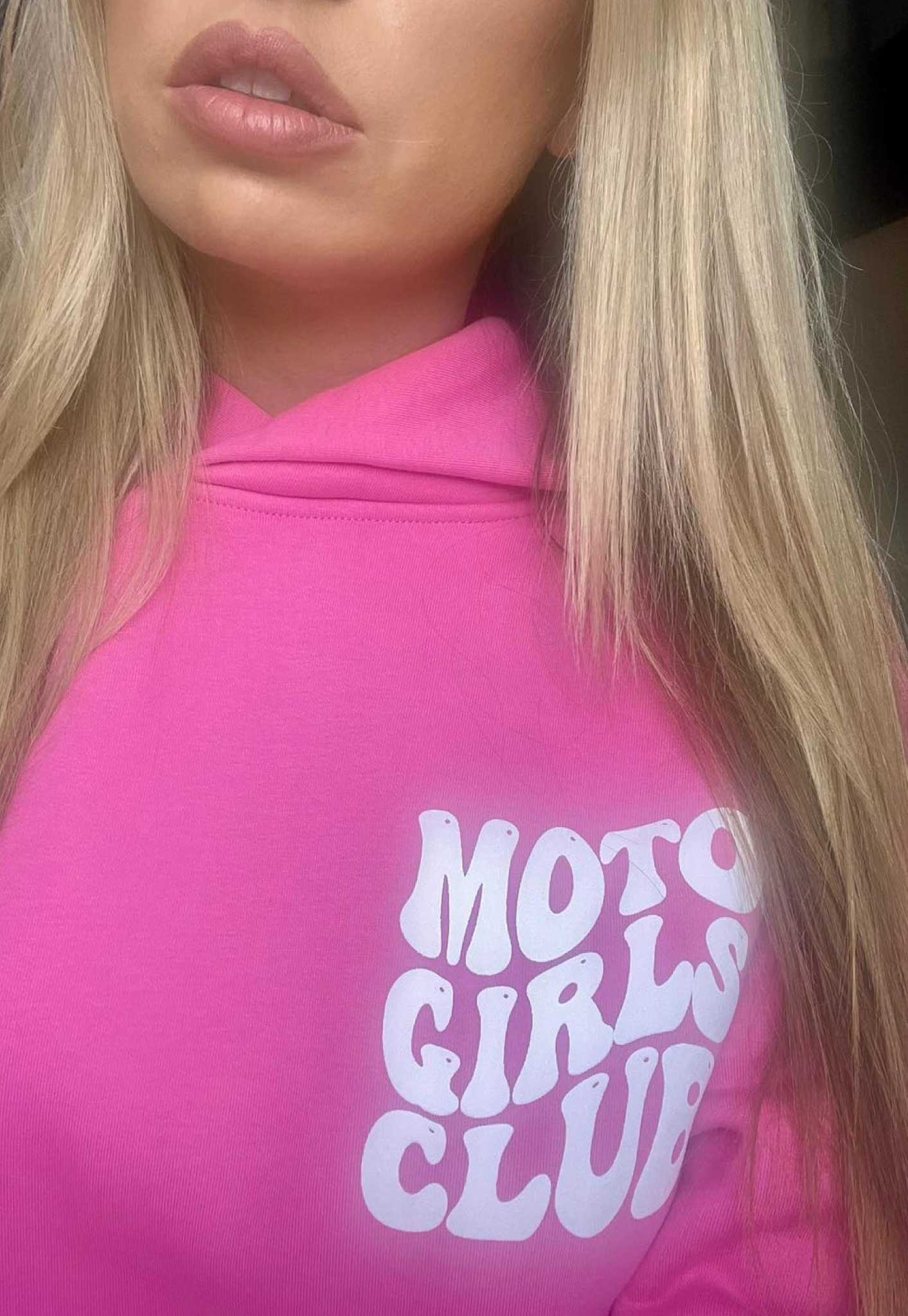 WOMENS RELAXED HOODIE MOTO GIRLS CLUB - PINK